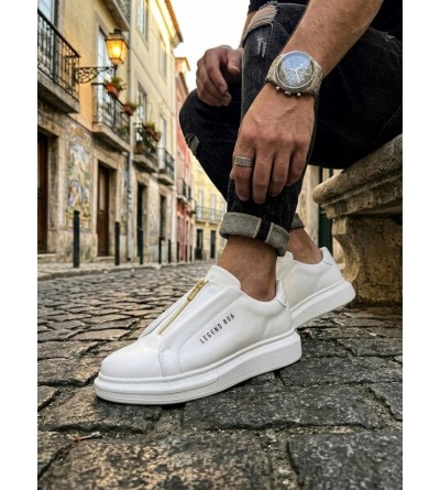 BA0310 BOA Kalın Yüksek Taban Fermuarlı Beyaz Erkek Ayakkabı