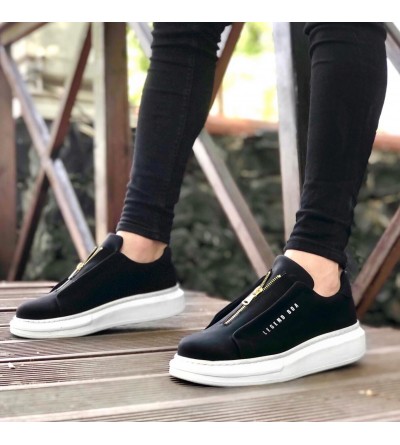 BA0310 BOA Kalın Yüksek Taban Fermuarlı Siyah Beyaz Erkek Ayakkabı BA0310 BOA Kalın Yüksek Taban Fermuarlı Siyah Beyaz Erkek Ayakkabı