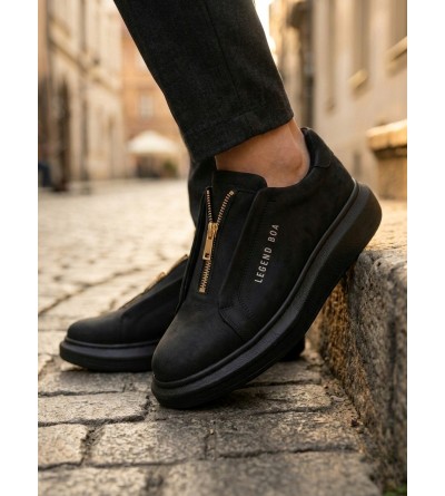 BA0310 BOA Kalın Yüksek Taban Fermuarlı Siyah Siyah Erkek Ayakkabı