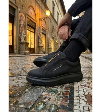 BA0310 BOA Kalın Yüksek Taban Fermuarlı Siyah Siyah Erkek Ayakkabı