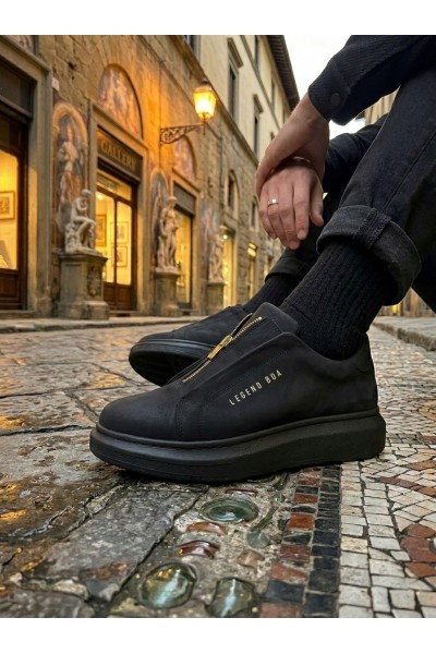 BA0310 BOA Kalın Yüksek Taban Fermuarlı Siyah Siyah Erkek Ayakkabı