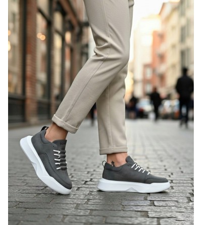 BA0332 Merdiven Desen Bağcıklı Erkek Yüksek Taban Antrasit Cilt Spor Ayakkabı