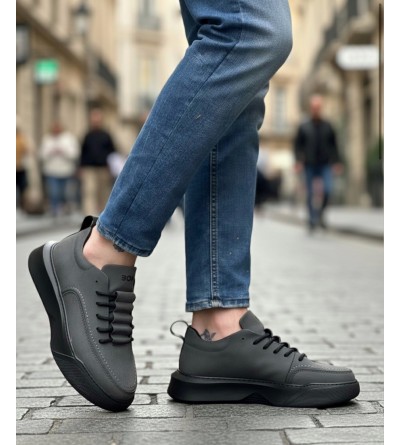 BA0332 Merdiven Desen Bağcıklı Erkek Yüksek Taban Füme Cilt Spor Ayakkabı