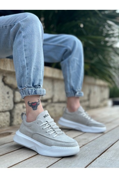 BA0332 Merdiven Desen Bağcıklı Erkek Yüksek Taban Gri Süet Beyaz Taban Spor Ayakkabı BA0332 Merdiven Desen Bağcıklı Erkek Yüksek Taban Gri Süet Beyaz Taban Spor Ayakkabı