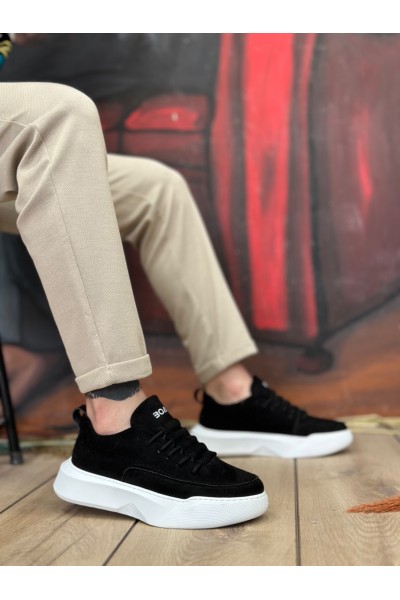 BA0332 Merdiven Desen Bağcıklı Erkek Yüksek Taban Siyah Süet Beyaz Taban Spor Ayakkabı BA0332 Merdiven Desen Bağcıklı Erkek Yüksek Taban Siyah Süet Beyaz Taban Spor Ayakkabı