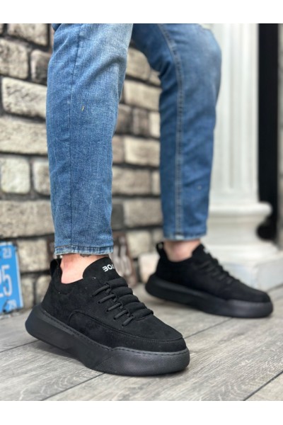 BA0332 Merdiven Desen Bağcıklı Erkek Yüksek Taban Siyah Süet Siyah Taban Spor Ayakkabı BA0332 Merdiven Desen Bağcıklı Erkek Yüksek Taban Siyah Süet Siyah Taban Spor Ayakkabı