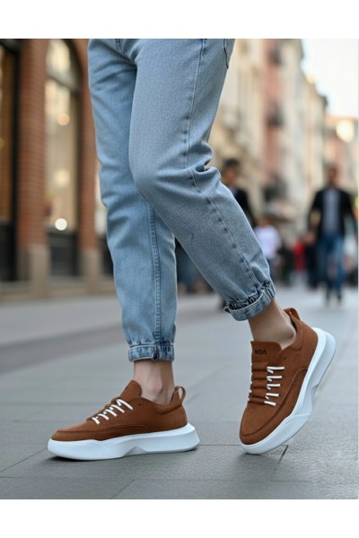 BA0332 Merdiven Desen Bağcıklı Erkek Yüksek Taban Taba Süet Beyaz Taban Spor Ayakkabı BA0332 Merdiven Desen Bağcıklı Erkek Yüksek Taban Taba Süet Beyaz Taban Spor Ayakkabı