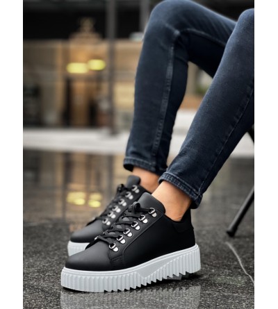 BA0505 Çengel Bağcıklı Siyah Renk Beyaz Tabanlı Günlük Ayakkabı BA0505 Çengel Bağcıklı Siyah Renk Beyaz Tabanlı Günlük Ayakkabı