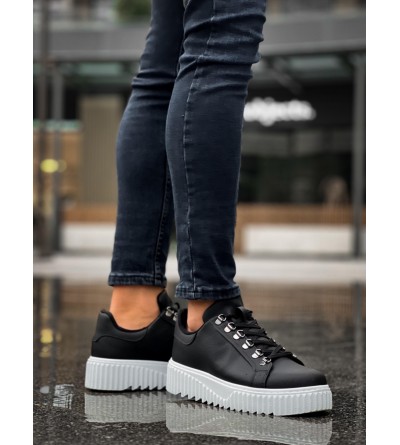 BA0505 Çengel Bağcıklı Siyah Renk Beyaz Tabanlı Günlük Ayakkabı BA0505 Çengel Bağcıklı Siyah Renk Beyaz Tabanlı Günlük Ayakkabı