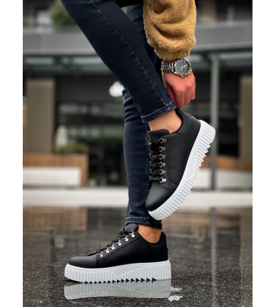 BA0505 Çengel Bağcıklı Siyah Renk Beyaz Tabanlı Günlük Ayakkabı BA0505 Çengel Bağcıklı Siyah Renk Beyaz Tabanlı Günlük Ayakkabı