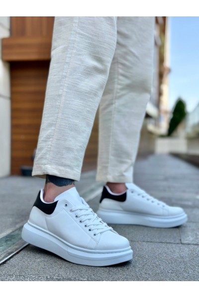 BA0547 BOA Kalın Yüksek Taban Beyaz Siyah Bağcıklı Spor Erkek Ayakkabı