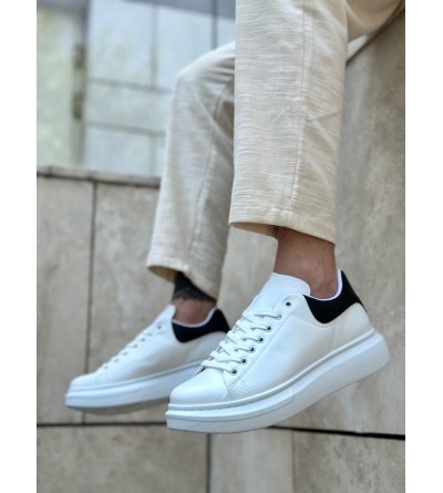 BA0547 BOA Kalın Yüksek Taban Beyaz Siyah Bağcıklı Spor Erkek Ayakkabı