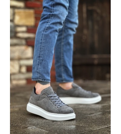 BA0547 BOA Kalın Yüksek Taban Gri Süet Bağcıklı Spor Erkek Ayakkabı BA0547 BOA Kalın Yüksek Taban Gri Süet Bağcıklı Spor Erkek Ayakkabı