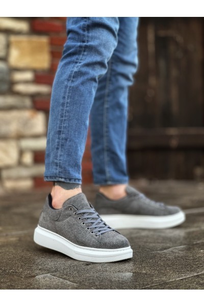 BA0547 BOA Kalın Yüksek Taban Gri Süet Bağcıklı Spor Erkek Ayakkabı