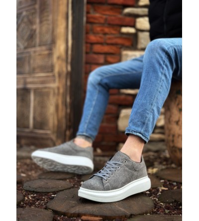 BA0547 BOA Kalın Yüksek Taban Gri Süet Bağcıklı Spor Erkek Ayakkabı BA0547 BOA Kalın Yüksek Taban Gri Süet Bağcıklı Spor Erkek Ayakkabı