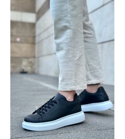 BA0547 BOA Kalın Yüksek Taban Siyah Beyaz Bağcıklı Spor Erkek Ayakkabı