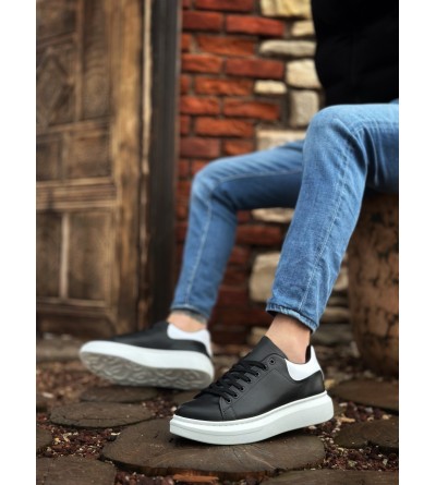 BA0547 BOA Kalın Yüksek Taban Siyah Beyaz Parça Detay Bağcıklı Spor Erkek Ayakkabı BA0547 BOA Kalın Yüksek Taban Siyah Beyaz Parça Detay Bağcıklı Spor Erkek Ayakkabı