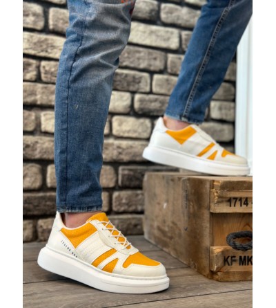 BA0548 BOA Kalın Yüksek Beyaz Hardal Beyaz Taban Bağcıklı Spor Erkek Ayakkabı BA0548 BOA Kalın Yüksek Beyaz Hardal Beyaz Taban Bağcıklı Spor Erkek Ayakkabı