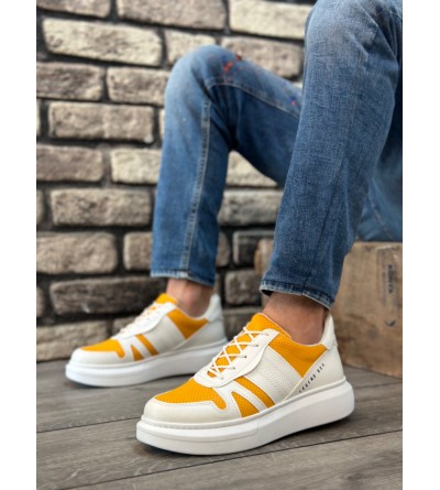 BA0548 BOA Kalın Yüksek Beyaz Hardal Beyaz Taban Bağcıklı Spor Erkek Ayakkabı BA0548 BOA Kalın Yüksek Beyaz Hardal Beyaz Taban Bağcıklı Spor Erkek Ayakkabı