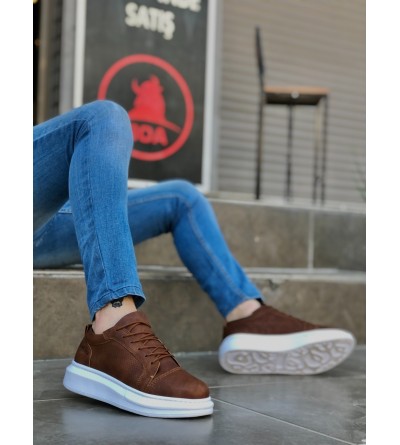 BA0548 BOA Kalın Yüksek Taban Taba Beyaz Bağcıklı Spor Erkek Ayakkabı BA0548 BOA Kalın Yüksek Taban Taba Beyaz Bağcıklı Spor Erkek Ayakkabı