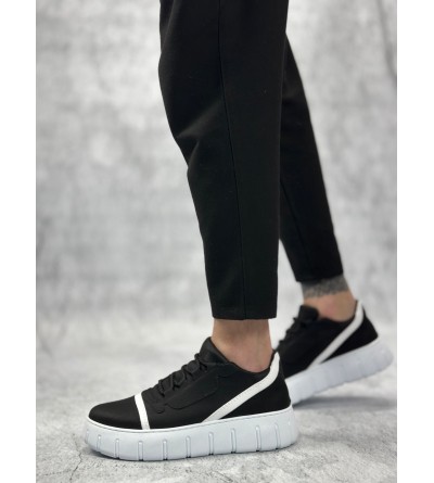 BA0666 BOA Siyah Beyaz Yüksek Taban Erkek Günlük Ayakkabı