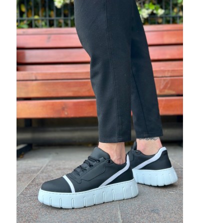 BA0666 BOA Siyah Beyaz Yüksek Taban Erkek Günlük Ayakkabı