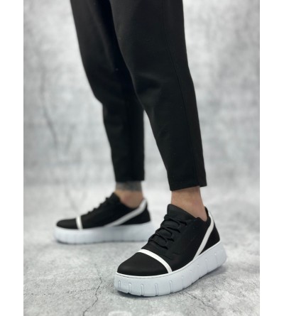 BA0666 BOA Siyah Beyaz Yüksek Taban Erkek Günlük Ayakkabı