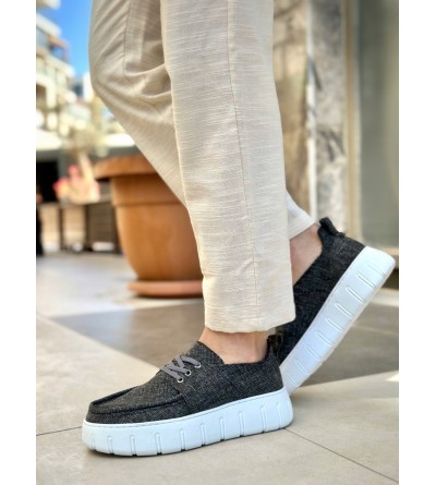 BA0676 BOA Gri Keten Yüksek Taban Erkek Yazlık Ayakkabı