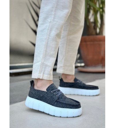 BA0676 BOA Gri Keten Yüksek Taban Erkek Yazlık Ayakkabı