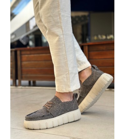 BA0676 BOA Kahverengi Keten Yüksek Taban Erkek Yazlık Ayakkabı