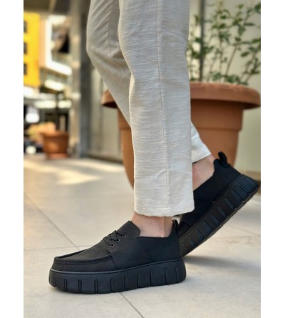 BA0676 BOA Siyah Keten Yüksek Taban Erkek Yazlık Ayakkabı