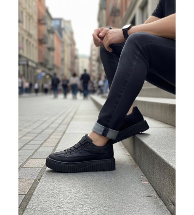 BA0801 BOA Siyah Yüksek Taban Siyah Paraşüt Kumaş Cilt Detaylı Erkek Ayakkabı BA0801 BOA Siyah Yüksek Taban Siyah Paraşüt Kumaş Cilt Detaylı Erkek Ayakkabı