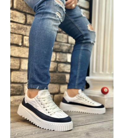 BA0801 BOA Yüksek Taban Beyaz Paraşüt Kumaş Laci Cilt Detaylı Erkek Ayakkabı BA0801 BOA Yüksek Taban Beyaz Paraşüt Kumaş Laci Cilt Detaylı Erkek Ayakkabı