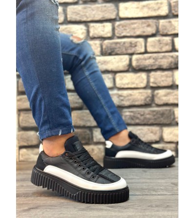 BA0801 BOA Yüksek Taban Siyah Paraşüt Kumaş Beyaz Cilt Detaylı Erkek Ayakkabı BA0801 BOA Yüksek Taban Siyah Paraşüt Kumaş Beyaz Cilt Detaylı Erkek Ayakkabı