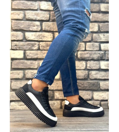 BA0801 BOA Yüksek Taban Siyah Paraşüt Kumaş Beyaz Cilt Detaylı Erkek Ayakkabı BA0801 BOA Yüksek Taban Siyah Paraşüt Kumaş Beyaz Cilt Detaylı Erkek Ayakkabı