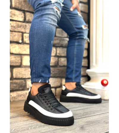 BA0801 BOA Yüksek Taban Siyah Paraşüt Kumaş Beyaz Cilt Detaylı Erkek Ayakkabı BA0801 BOA Yüksek Taban Siyah Paraşüt Kumaş Beyaz Cilt Detaylı Erkek Ayakkabı