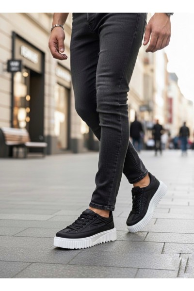 BA0801 BOA Yüksek Taban Siyah Paraşüt Kumaş Cilt Detaylı Erkek Ayakkabı