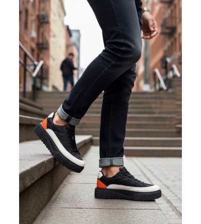 BA0801 BOA Yüksek Taban Siyah Paraşüt Kumaş Turuncu Cilt Detaylı Erkek Ayakkabı