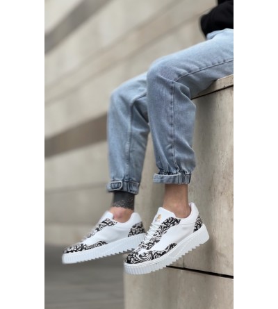 BA0802 BOA Gotik Desenli Beyaz Yüksek Taban Erkek Günlük Ayakkabı BA0802 BOA Gotik Desenli Beyaz Yüksek Taban Erkek Günlük Ayakkabı