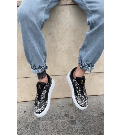 BA0802 BOA Gotik Desenli Siyah Beyaz Yüksek Taban Erkek Günlük Ayakkabı BA0802 BOA Gotik Desenli Siyah Beyaz Yüksek Taban Erkek Günlük Ayakkabı