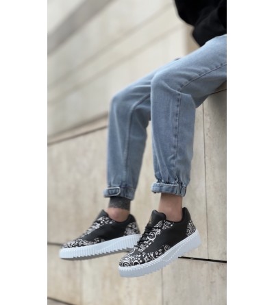 BA0802 BOA Gotik Desenli Siyah Beyaz Yüksek Taban Erkek Günlük Ayakkabı BA0802 BOA Gotik Desenli Siyah Beyaz Yüksek Taban Erkek Günlük Ayakkabı