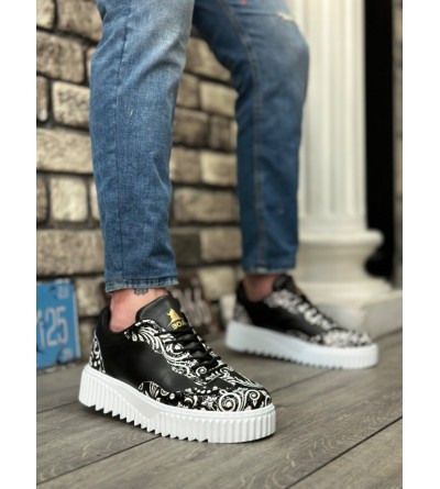 BA0802 BOA Gotik Desenli Siyah Beyaz Yüksek Taban Erkek Günlük Ayakkabı BA0802 BOA Gotik Desenli Siyah Beyaz Yüksek Taban Erkek Günlük Ayakkabı