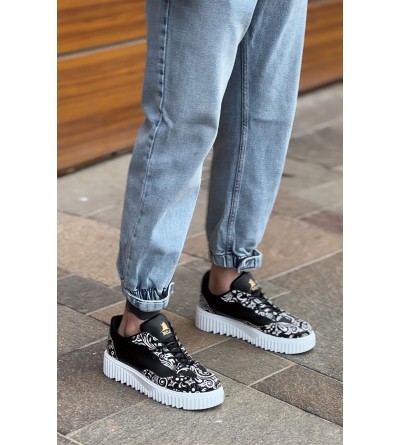 BA0802 BOA Gotik Desenli Siyah Beyaz Yüksek Taban Erkek Günlük Ayakkabı BA0802 BOA Gotik Desenli Siyah Beyaz Yüksek Taban Erkek Günlük Ayakkabı