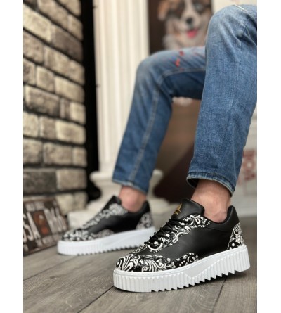BA0802 BOA Gotik Desenli Siyah Beyaz Yüksek Taban Erkek Günlük Ayakkabı BA0802 BOA Gotik Desenli Siyah Beyaz Yüksek Taban Erkek Günlük Ayakkabı