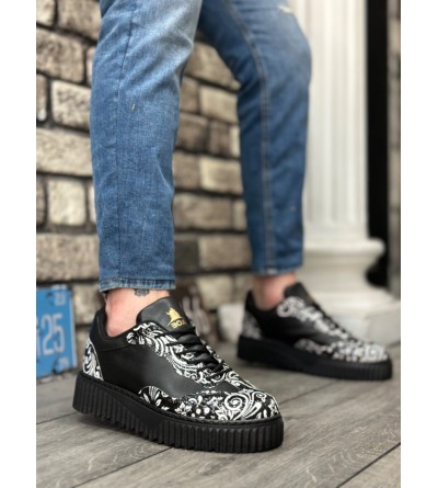 BA0802 BOA Gotik Desenli Siyah Yüksek Taban Erkek Günlük Ayakkabı BA0802 BOA Gotik Desenli Siyah Yüksek Taban Erkek Günlük Ayakkabı