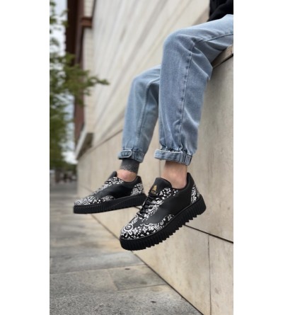 BA0802 BOA Gotik Desenli Siyah Yüksek Taban Erkek Günlük Ayakkabı BA0802 BOA Gotik Desenli Siyah Yüksek Taban Erkek Günlük Ayakkabı