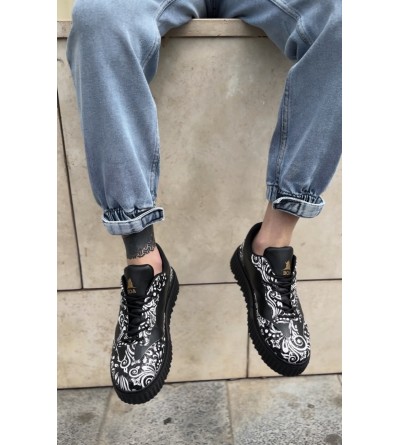 BA0802 BOA Gotik Desenli Siyah Yüksek Taban Erkek Günlük Ayakkabı BA0802 BOA Gotik Desenli Siyah Yüksek Taban Erkek Günlük Ayakkabı