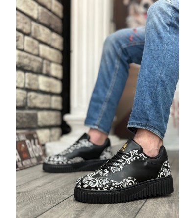BA0802 BOA Gotik Desenli Siyah Yüksek Taban Erkek Günlük Ayakkabı BA0802 BOA Gotik Desenli Siyah Yüksek Taban Erkek Günlük Ayakkabı