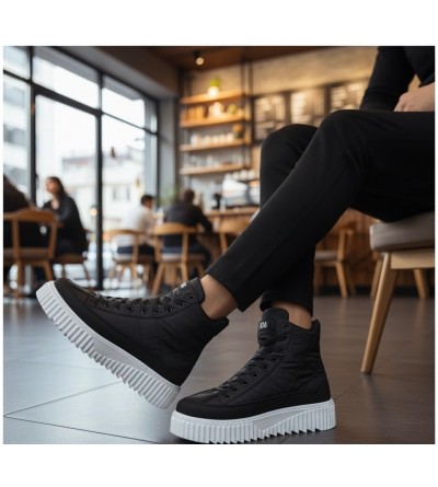 BA0811 BOA Yüksek Beyaz Taban Siyah Paraşüt Kumaş Cilt Detaylı Yarım Bilek Spor Bot 