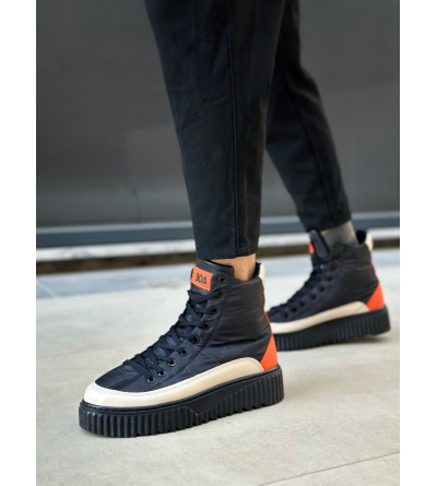 BA0811 BOA Yüksek Siyah Taban Paraşüt Kumaş Turuncu Cilt Detaylı Yarım Bilek Spor Bot 